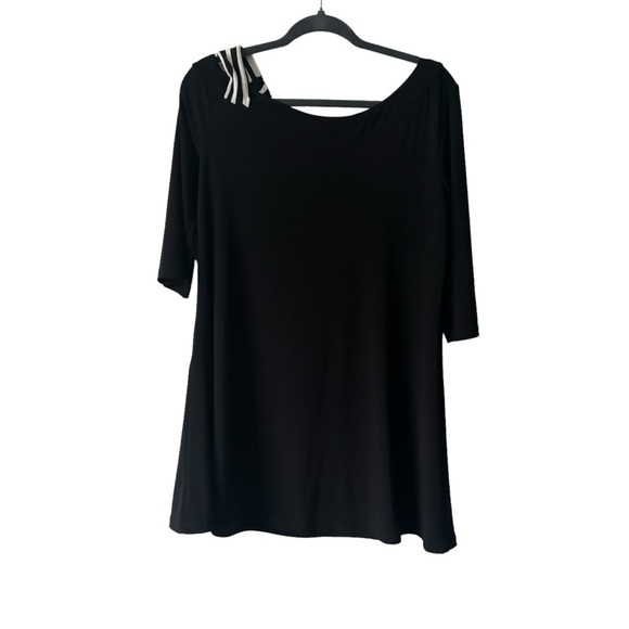 Joseph Ribkhoff blouse women's size 8 black top tunic 3/4 sleeves top scoop neck - Picture 2 of 11